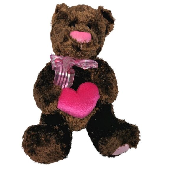 Walmart Valentines Brown Teddy Bear Pink Heart Bow Plush Stuffed Animal 10” - Picture 1 of 5